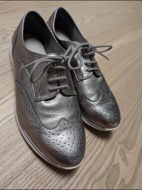 Footglove Genuine Leather Pewter Wingtip Oxford Shoes Womens 8 Wide Fit